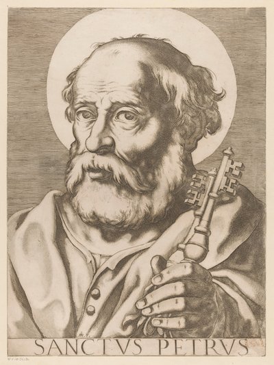Sankt Peter Saint Peter (tittel på objekt) Kristus, Maria og de tolv apostelen (serietittel) The Sacred Apostolic College (serietittel) av Raffaello Schiaminossi
