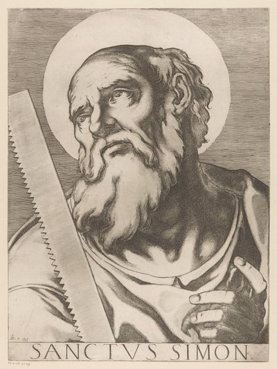 Saint Simon Zelotes Saint Simon (tittel på objekt) Kristus, Maria og de tolv apostelen (serietittel) The Sacred Apostolic College (serietittel) av Raffaello Schiaminossi
