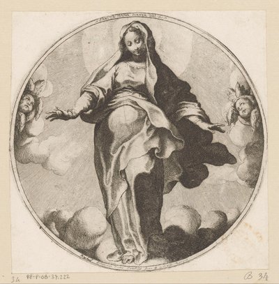 Mary i skyene Sancta Maria Mater Dei (tittel på objekt) av Raffaello Schiaminossi