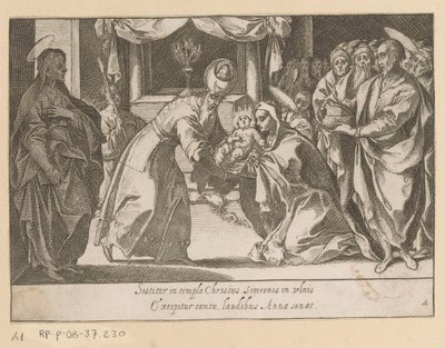 Presentatie van Christus in de tempel Vijftien Mysteries van de Rozenkrans (serietittel) Femten Mysteries of the Rosenkrans of the Blessed Virgin Mary (serietittel) av Raffaello Schiaminossi