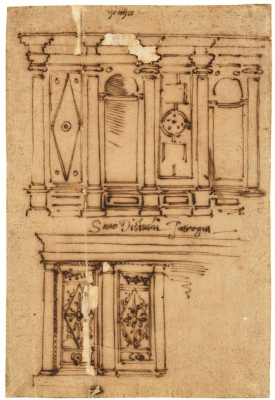 Design for veggdekorasjon (penn og brunt blekk, på oljet kalkerpapir) av Raffaello da Montelupo