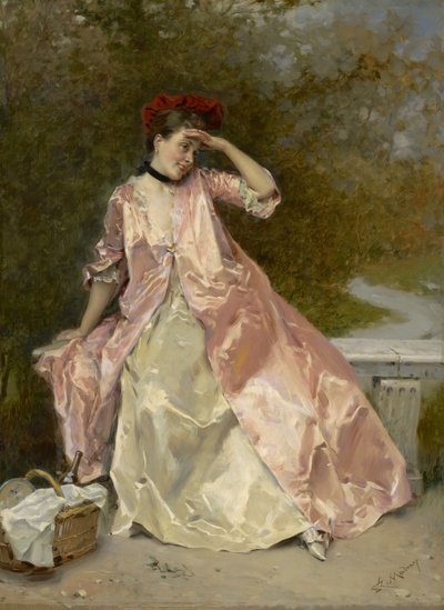 Kvinne med en piknikkurv, ca. 1890 av Raimundo de Madrazo y Garreta