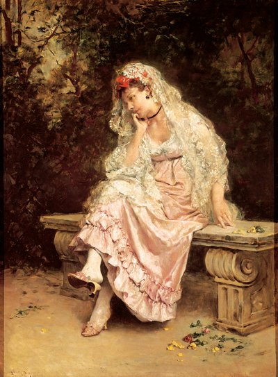 "" Ung kvinne i en hage "" Maleri av Raimundo Madrazo (1841-1920). Rundt 1900. Bilbao, Museum of Fine Arts. av Raimundo de Madrazo y Garreta