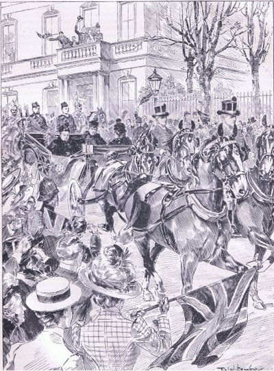 The Queens siste besøk i London mars 1900, illustrasjon fra Cassells History of England, 1900-tallet av Ralph Cleaver