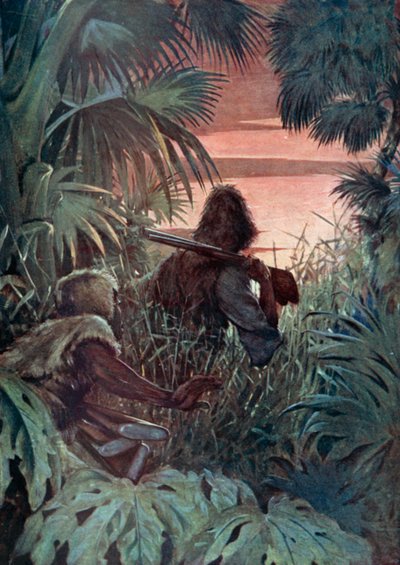 Illustrasjon for Robinson Crusoe av Daniel Defoe (farge litho) av Ralph Noel Pocock