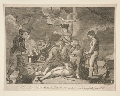 Kaptein James Lawrences død om bord på Chesapeake, 1. juni 1813 av Ralph Rawdon