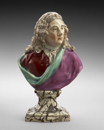 Byste av George Frideric Handel, ca. 1782-1795 (blyglasert keramikk (perletøy) med overglasur emalje) av Ralph Sr. Wood
