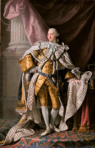Portrett av kongen George III av Storbritannia 1738-1820 i hans kroningskåper, ca 1770 av Ramsay