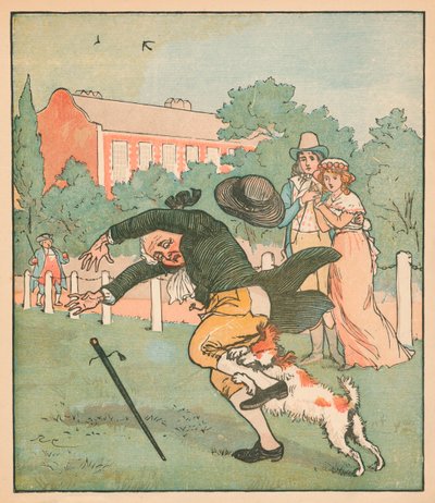 God mann fra Islington bitt av hunden, c1879. av Randolph Caldecott
