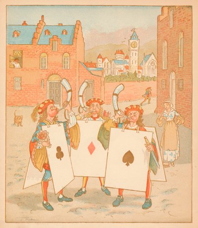Hornblåsere med spillekort, 1880. av Randolph Caldecott