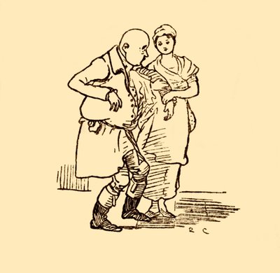 John Gilpin ankommer, hattløs og parykkløs nok en gang, 1878, c1918. av Randolph Caldecott