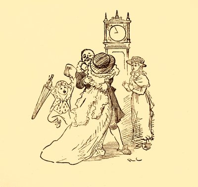 John Gilpin blir gjenforent med sin kone og barn, 1878, c1918. av Randolph Caldecott