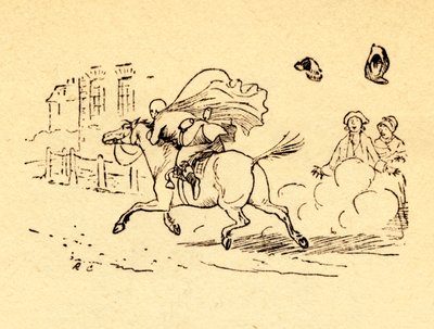 John Gilpins hestebolter, og hatten og parykken hans blåser av, 1878, c1918. av Randolph Caldecott