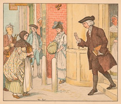 Folk utenfor en pantelånerbutikk, c1885, 1934. av Randolph Caldecott