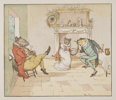 "Be, herr frosk, vil du gi oss en sang?", fra The Hey Diddle Diddle Picture Book, pub.1882 (fargegravering) av Randolph Caldecott
