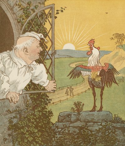 The House that Jack Built'' akkumulerende barnerim. Dette er hanen som gol om morgenen ... Illustrasjon av Randolph Caldecott. av Randolph Caldecott