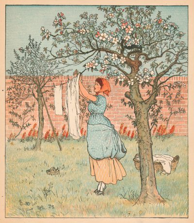 Hushjelpen var i hagen, Hanging out the Clothes, 1880. av Randolph Caldecott