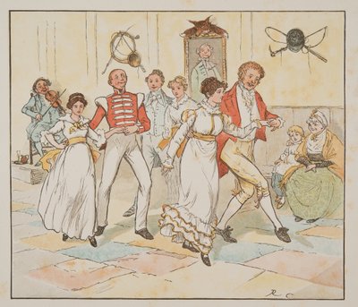 Soldaten og hans brud, fra The Hey Diddle Diddle Picture Book, pub.1882 (fargegravering) av Randolph Caldecott