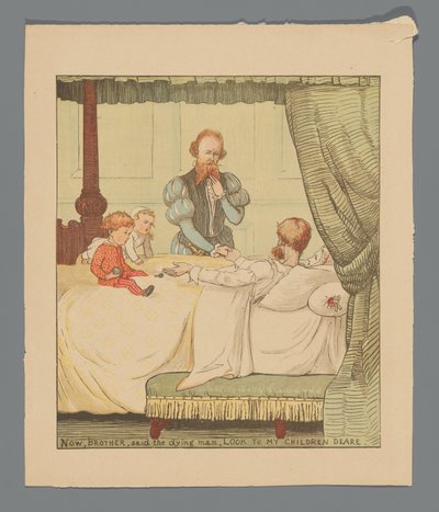 To barn og en mann ved en sykeseng av Randolph Caldecott