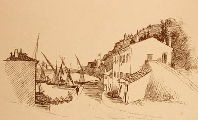 lokal fransk fiskerlandsby i Sør-Frankrike c1884 av Randolph Caldecott