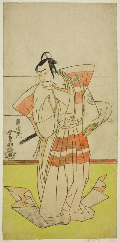 Skuespilleren Nakamura Nakazo I som Kudo Suketsune i skuespillet Edo no Fuji Wakayagi Soga, fremført på Nakamura Theatre i den første måneden, 1789 av Rantokusai Shundo