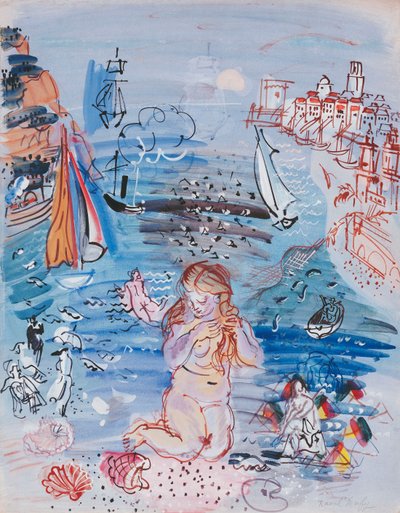 Amfitritt i havnen i Marseille; Amfitritt dans le Port de Marseille, ca. 1927–30 (akvarell og gouache på papir lagt ned på tykk kartong) av Raoul Dufy