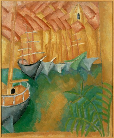 Båter fortøyd i havnen i Marseille (maleri på lerret) av Raoul Dufy