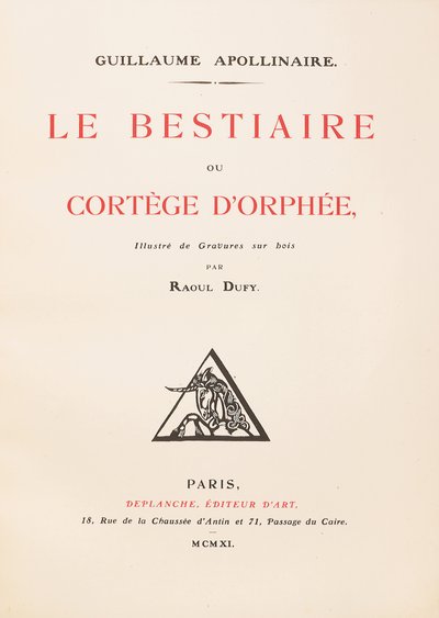 Frontispiece av «Orfeus#39; bestiarium eller prosesjon» av Guillaume Apollinaire av Raoul Dufy