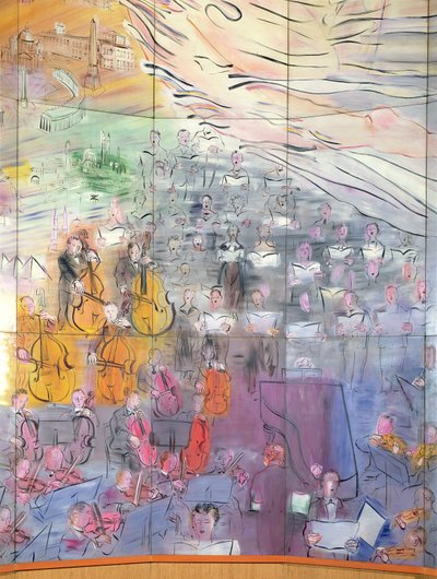 La Fee Electricite, detalj av venstre side som viser et orkester av Raoul Dufy