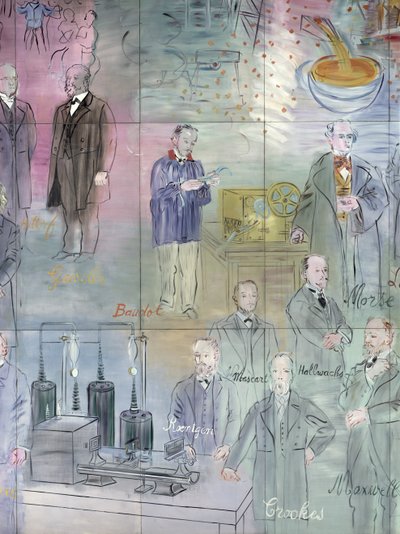La Fee Electricite, detalj av venstre side som viser forskere av Raoul Dufy