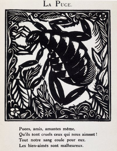 Loppen - i «Orfeus#39; bestiarium eller prosesjon» av Guillaume Apollinaire illustrert av Raoul Dufy (1877–1953), red. de la Sirene, Paris av Raoul Dufy