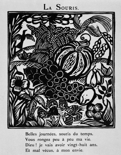 Musen - i «Orfeus#39; bestiarium eller prosesjon» av Apollinaire, illustrert av Raoul Dufy (1877–1953), red. de la Sirène, Paris av Raoul Dufy