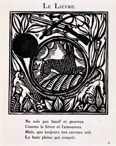 Haren - i «Orfeus#39; bestiarium eller prosesjon» av Apollinaire, illustrert av Raoul Dufy (1877–1953), red. de la Sirène, Paris av Raoul Dufy
