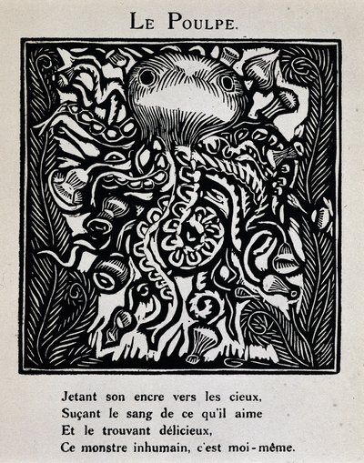Blekkspruten - i «Orfeus#39; bestiarium eller prosesjon» av Apollinaire, illustrert av Raoul Dufy (1877–1953), red. de la Sirene, Paris av Raoul Dufy