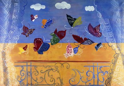 Åpent vindu med sommerfugler av Raoul Dufy