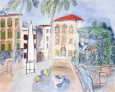 Place d#39;Hyères, med en obelisk og musikkpaviljong av Raoul Dufy