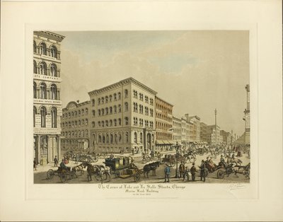 Corner of Lake and La Salle Streets, Chicago, Marine Bank Building i år 1864 av Raoul Varin