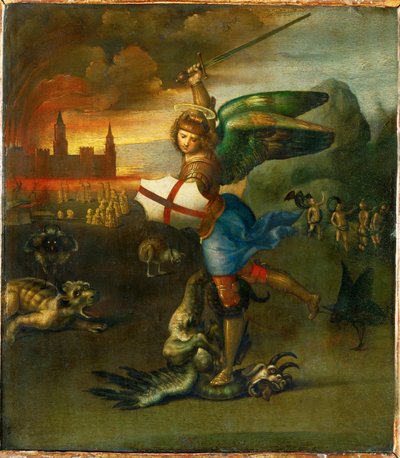 Heiliger Michael. Gemalt für Guidobaldo Montefeltre, Herzog von Urbino von Raphael (1483-1520)