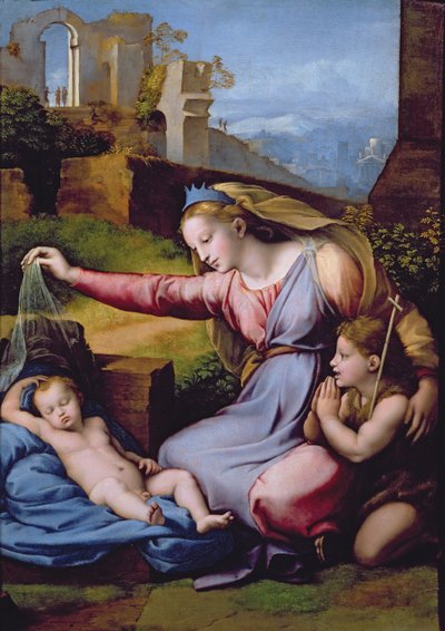 The Madonna of the Blue Diadem eller The Madonna of the Veil (olje på panel) av Raphael