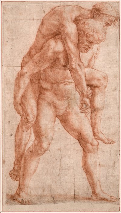 Junger Mann, der einen alten Mann auf seinem Rücken trägt (Aeneas und Anchises) von Raphael (1483-1520)