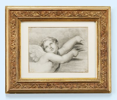 Hodet til en putto (svart kritt på papir) av after Raphael