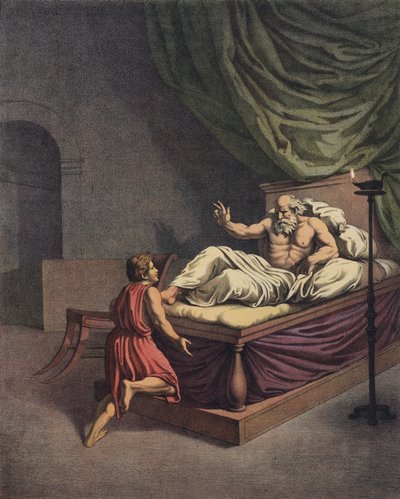Samuel går til Eli etter å ha hørt en stemme rope navnet hans (farge litho) av after Raphael