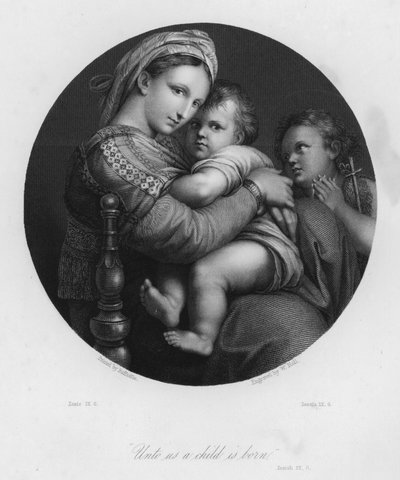 Den hellige familie, Jesaja IX, 6 (gravering) av after Raphael