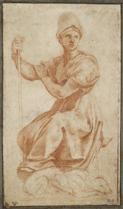 Allegorisk kvinneskikkelse; Allegory of Fides, WA1956.21 (rødt kritt) av Raphael