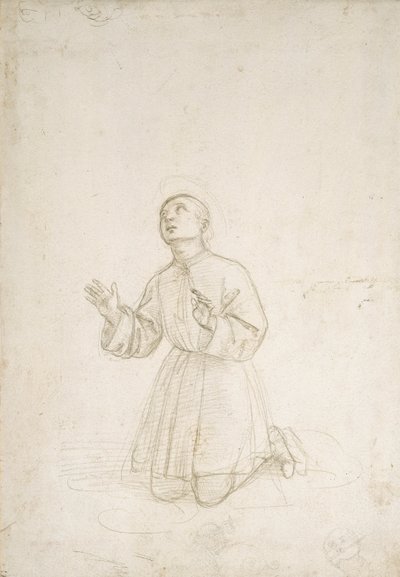 Knelende figur av en ungdom, ca. 1503 (sølvpunkt på et hvitt preparat) av Raphael
