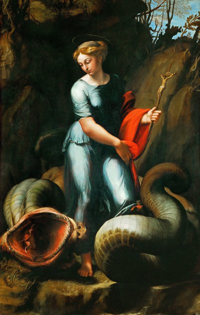 Margaret av Antiokia av Pisidia (eller Saint Marine, Marina) (død rundt 305) - Saint Margaret - Rafael (Raffaello Sanzio da Urbino) (1483-1520). Olje på tre, ca 1518. Størrelse: 191,3x123 cm. Kunsthistorisk museum, Wien av Raphael
