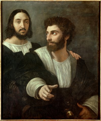 Portrett av kunstneren med en venn. Raffaello Sanzio dit Raphael (1483–1520) av Raphael