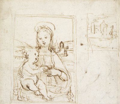 Study for a Picture of the Virgin and Child (penn og brunt blekk over metalpoint på hvitt papir) av Raphael
