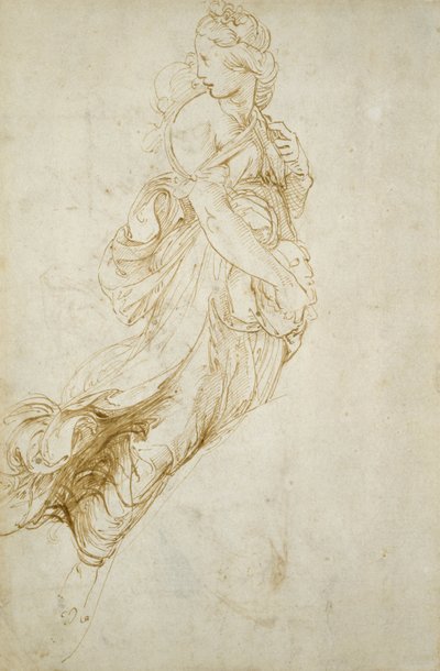 Studie for figuren til Melpomene (penn og brunt blekk på off-white papir) av Raphael