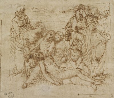 The Lamentation (penn og brunt blekk på hvitt papir) av Raphael